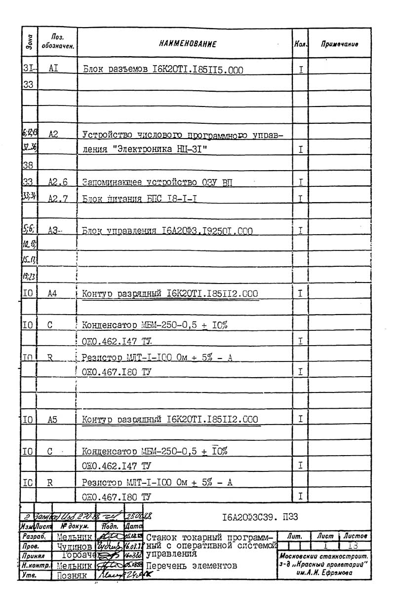 Перелік елементів схеми електричного токарного верстата 16А20ф3С39 Перелік елементів схеми електричного токарного верстата 16А20ф3С39